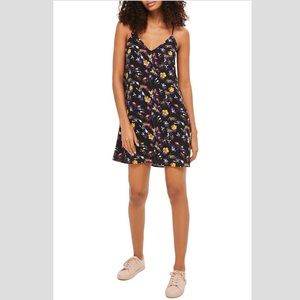 Topshop Black Floral Strappy Slip Mini Dress, 6